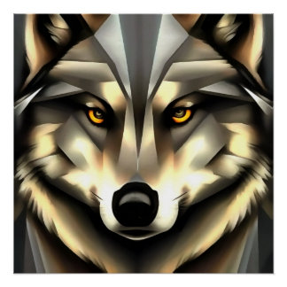 Póster Lobo Gris En Estilo De Arte Geométrico