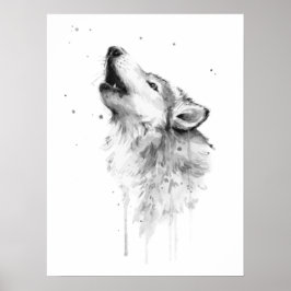 Póster Lobo gris en estilo de pintura acuarela
