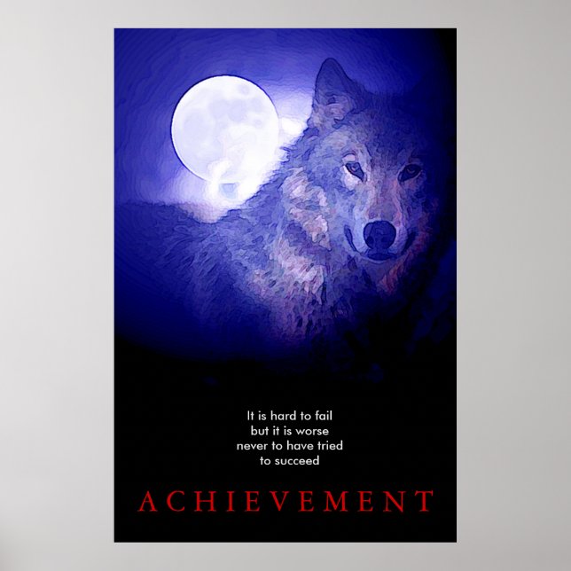 Póster Lobo Gris Motivador Único Noche Azul Luna de Fullo (Frente)