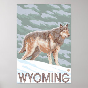 Póster Lobo gris StandingWyoming