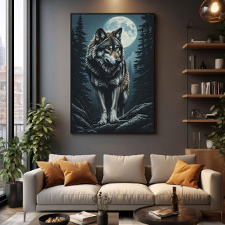 Póster Lobo Majestuoso Bajo Luna Llena