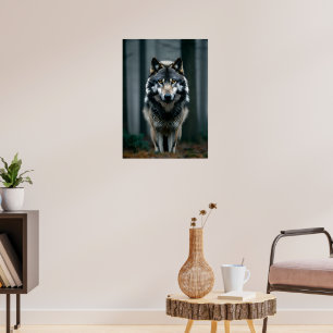 Póster Lobo majestuoso en las sombras de los bosques