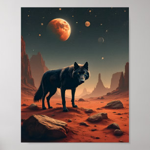 Póster Lobo negro bajo el paisaje de marea
