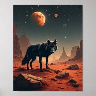 Póster Lobo negro bajo el paisaje de marea