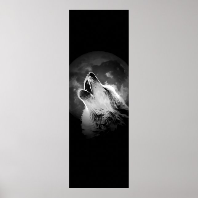 Póster Lobo negro y blanco de la luna (Frente)