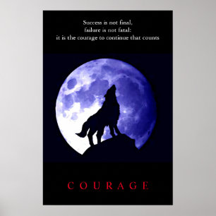 Póster Lobo Noche Azul Motivación Coraje