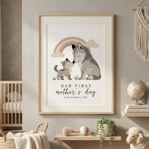 Póster Lobo Pastel Mamá Cachorro Primer Día de la Madre G
