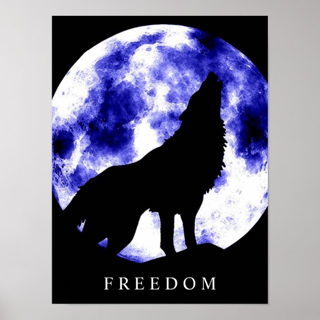 Póster Lobo por la libertad motivacional Howls Silhouette (Frente)