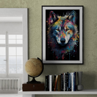 Póster Lobo salpicado de pintura | Ai