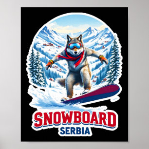 Póster Lobo salvaje de Serbia en aventura de snowboard
