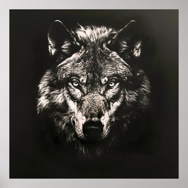 Póster Lobo salvaje majestuoso monocromo (Frente)