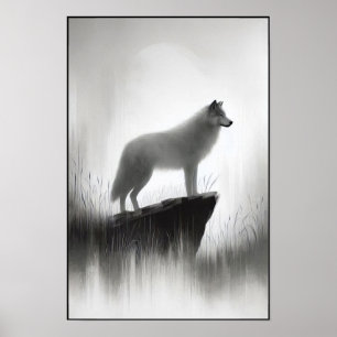 Póster Lobo silencioso bajo luz pálida