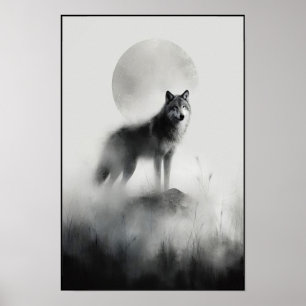 Póster Lobo silencioso bajo luz pálida