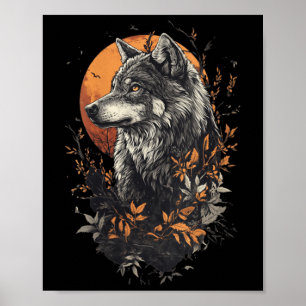 Póster Lobo Solitario De Mujer En Otoño – Reloj De Bosque