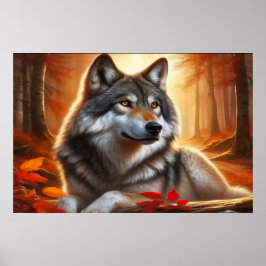 Póster Lobo solitario en el bosque: soledad en medio de l