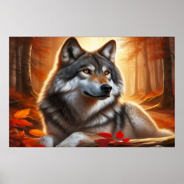 Póster Lobo solitario en el bosque: soledad en medio de l (Frente)