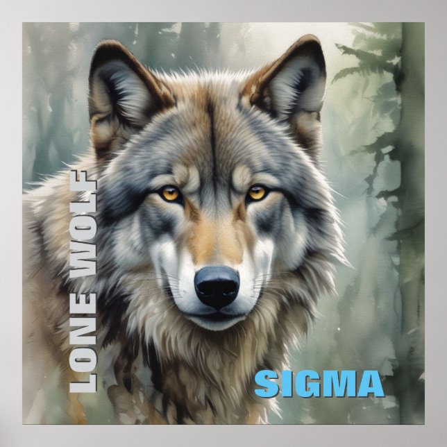 Póster Lobo solitario masculino Sigma (Frente)