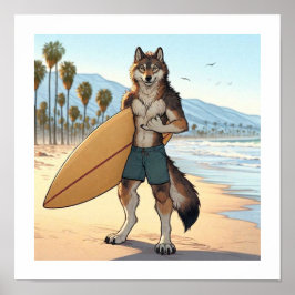 Póster Lobo surfista  