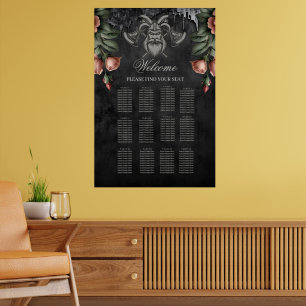 Póster Lobo vikinés y Rosas. Una cabeza de lobo estilizad