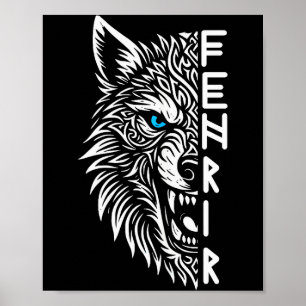Póster Lobo Vikingo Fenrir de Odín Nórdico Vikingo Celta
