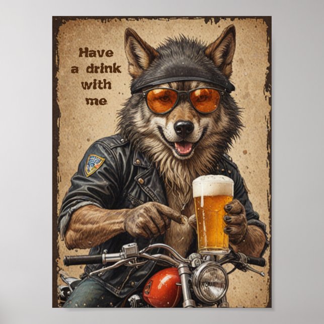 Póster Lobo y cerveza (Frente)