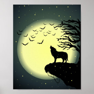 Póster lobo y luna