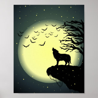 Póster lobo y luna