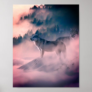 Póster lobos al amanecer
