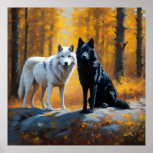 Póster Lobos blancos negros