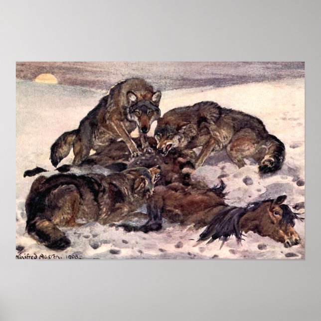 Póster Lobos de Winifred Austen, animales salvajes de épo (Frente)