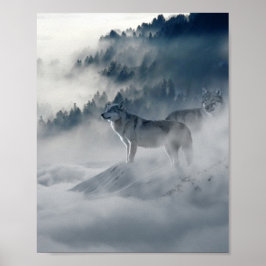 Póster Lobos en un paisaje invernal