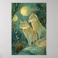 Lobos forestales encantados a la luz de la luna