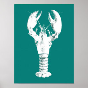 Póster Lobster blanco sobre turquesa / Verde azulado