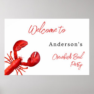 Póster Lobster crawfish hervir fiesta blanco bienvenida