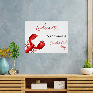 Póster Lobster crawfish hervir fiesta blanco bienvenida
