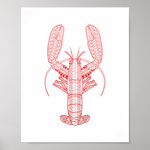 Póster Lobster tribal rojo