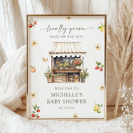 Póster Locally Grown Rustic Boho Baby Shower Welcome Sign