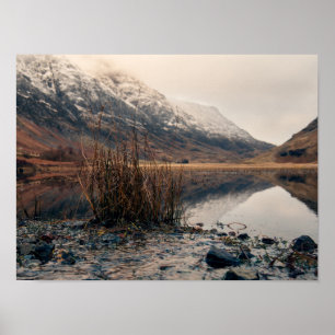 Póster Loch Achtriochtan y Glencoe en Invierno