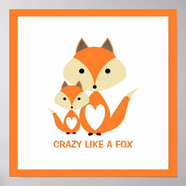 Póster Loco como un zorro, Naranja Fox Burlap (Frente)