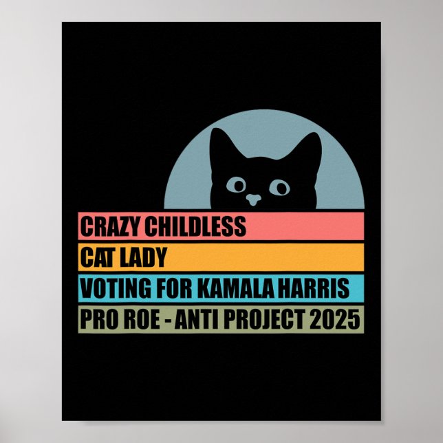 Póster Loco Gato Sin Niños Votando Por Kamala Harris (Frente)