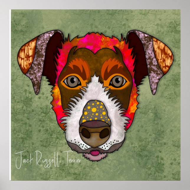 Póster Loco Jack Russell Terrier perro cara pintado a man (Frente)