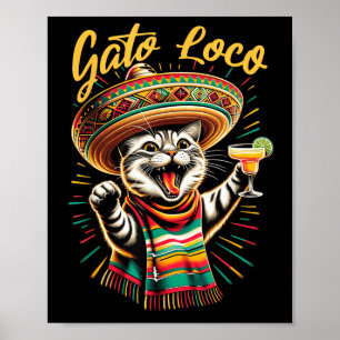 Póster Loco mexicano de Gato Sombrero Cat Cinco De Mayo F