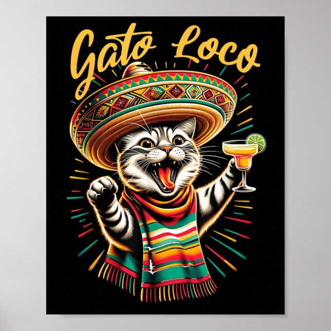 Póster Loco mexicano de Gato Sombrero Cat Cinco De Mayo F (Frente)