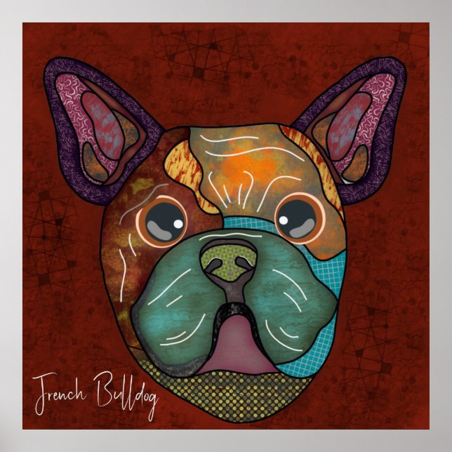Póster Loco perro de Bulldog francés pintado a la cara (Frente)