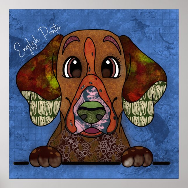 Póster Loco perro puntero inglés pintado a la cara (Frente)