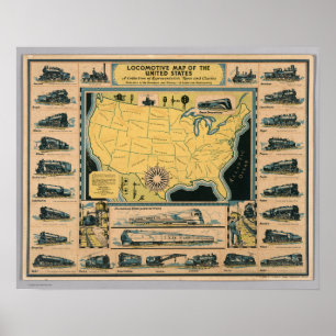 Póster Locomotive Map of the United States