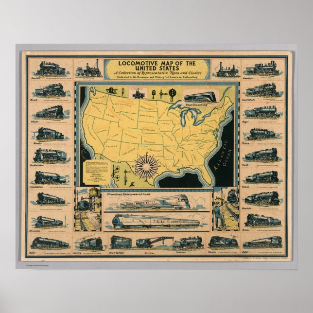 Póster Locomotive Map of the United States (Frente)