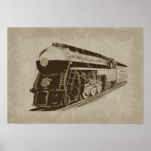 Póster Locomotora antigua - era Art Déco