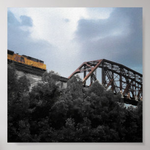 Póster locomotora cruzando el puente de Tebas