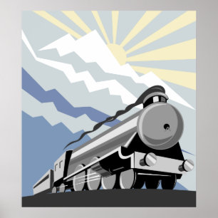 Póster locomotora de trenes de vapor de montaña itinerant